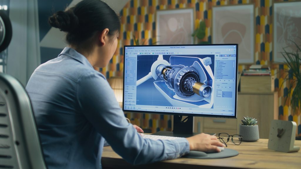 Female,Engineer,Drawing,Wind,Turbine,3d,Spare,Part,In